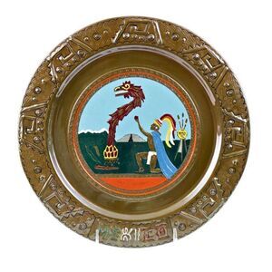 Copper Plate Mexico Enamel Painted & Stamped Aztec Mid Century Modern Collectors